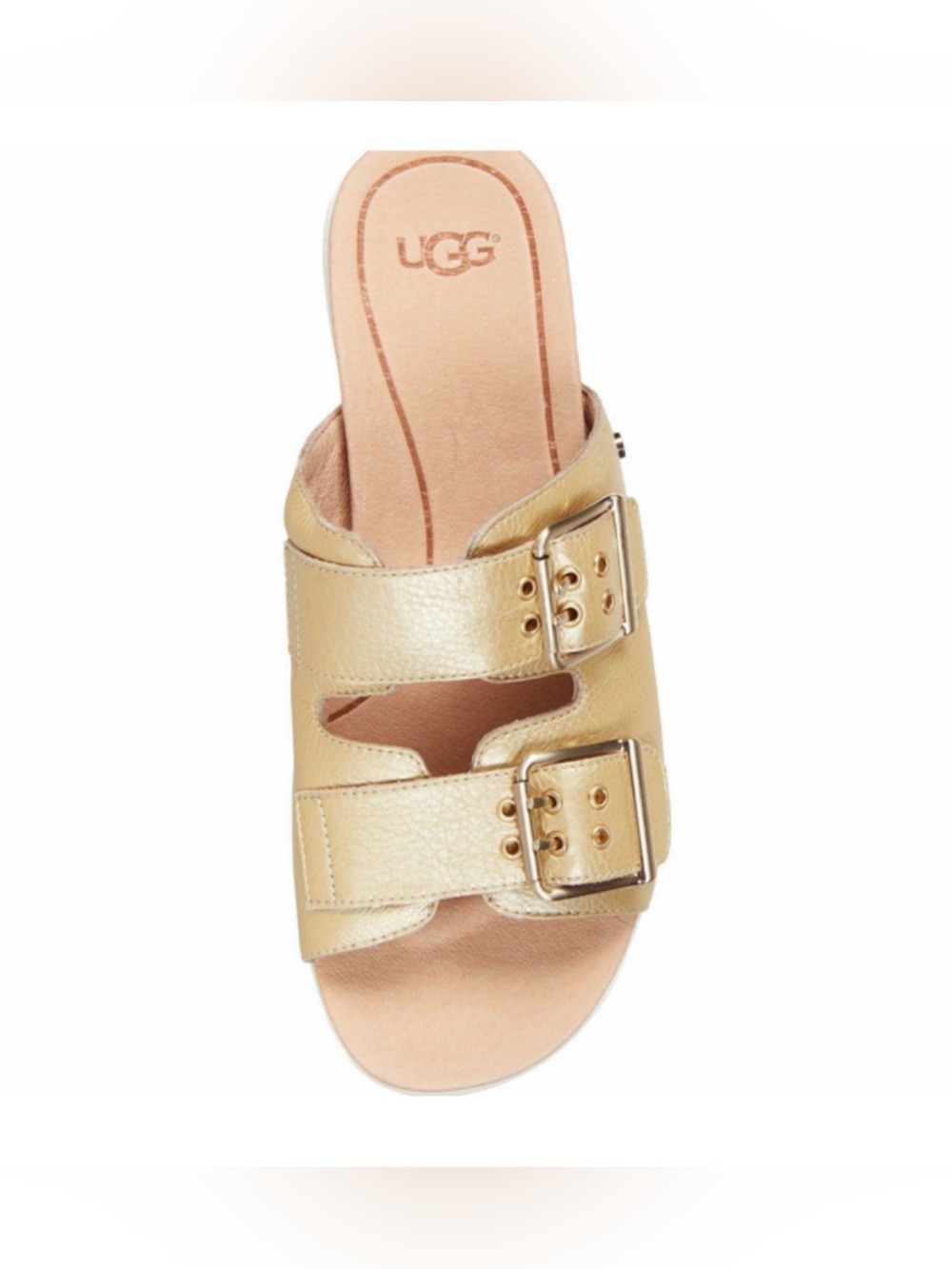 UGG Metallic Gold Double-Buckle Slide Sandal classic chic minimalist summer 90’s